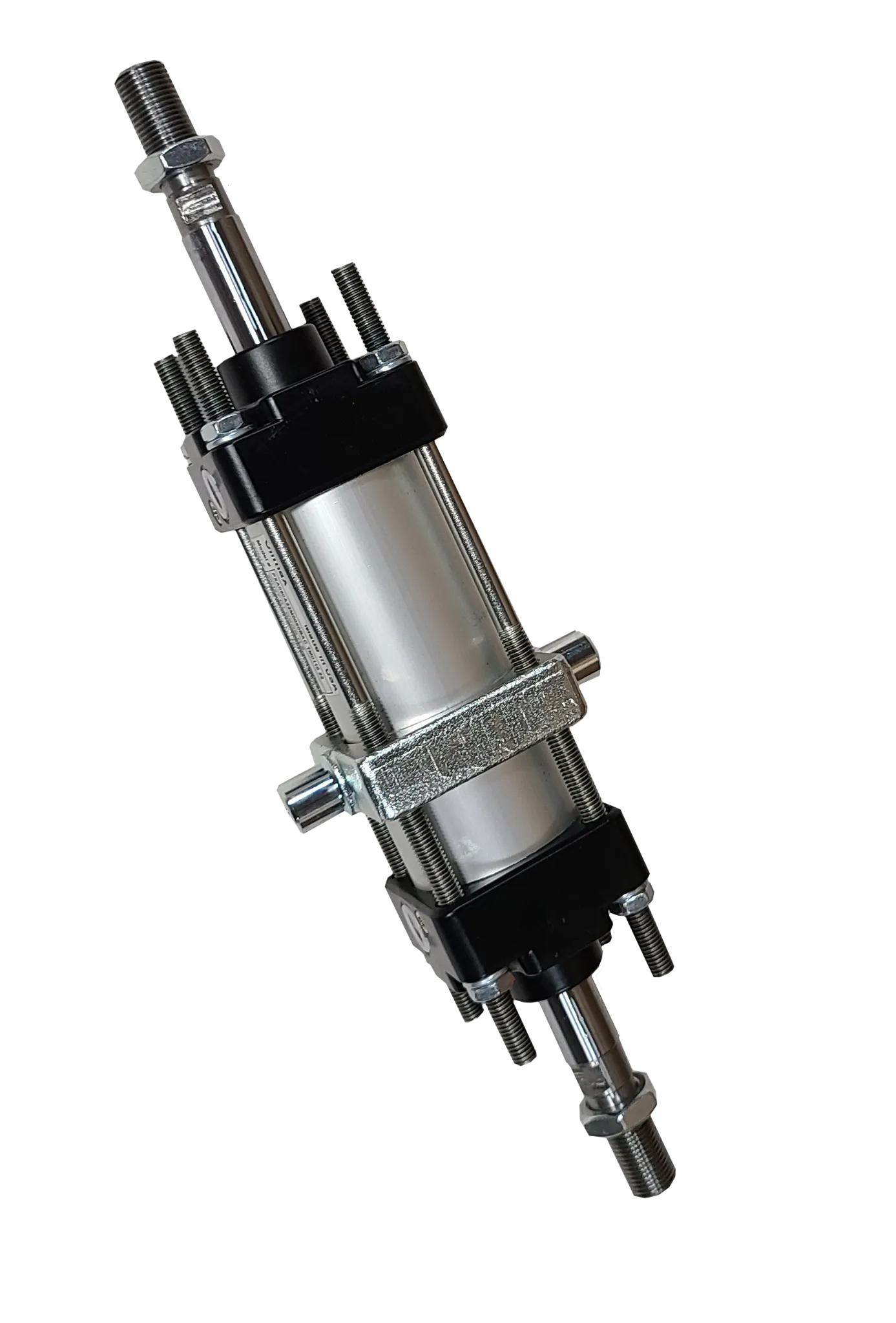 CNOMO through-rod cylinder with trunnion mounting